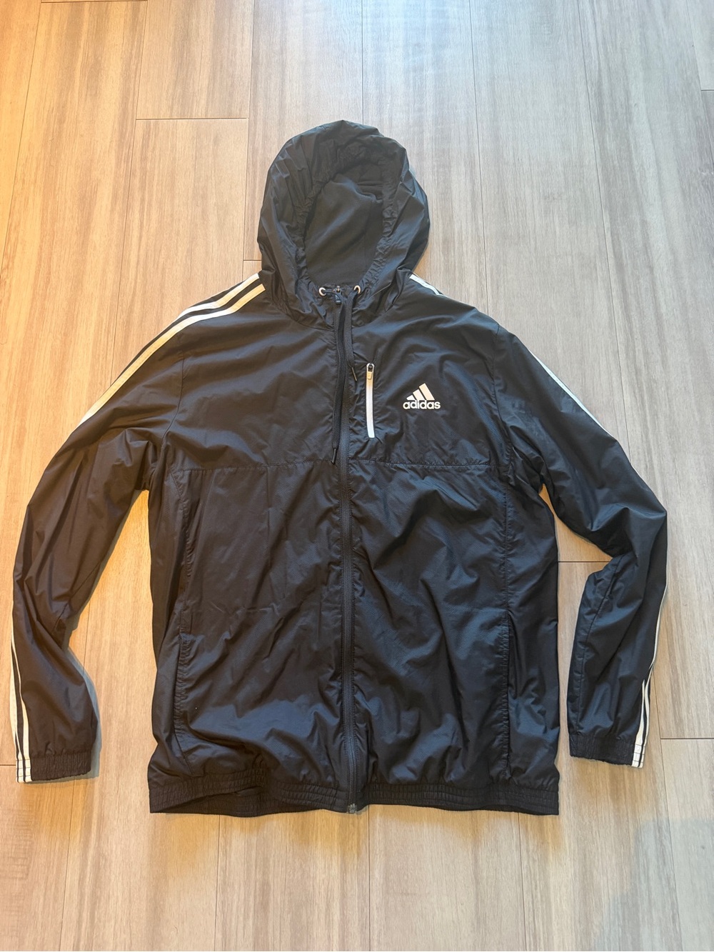 Adidas Men's Black Hooded Windbreaker Jacket (XL)